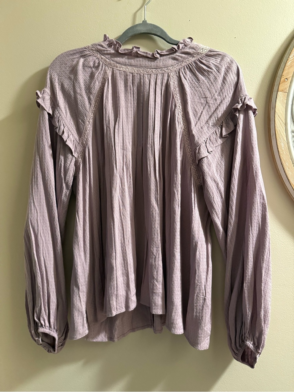easel Lavender Ruffle High-Neck Pleated Blouse